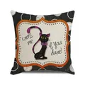 Halloween decorative pillow case featuring a black cat with purple bow tie on dots background - Standard Size