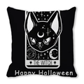 Housse de coussin Halloween avec chat noir de style tarot et motifs de lune - Chat Sorcière Tarot (29)