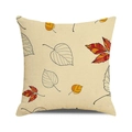 Herfstbos kussenhoes met oranje en gele bladeren op een beige linnen textuur stof - 45cmx45cm / Meerkleurige Overlappende Bladeren (33)