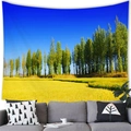 European country oil painting style wall tapestry featuring golden fields and blue sky - 150x130cm / Golden Autumn Field (8)