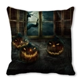 Halloween pillow cover with spooky glowing pumpkins and spider web on peach skin fabric - Three Glowing Jack-O-Lanterns Spider Web Style (32)