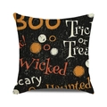 Halloween decorative pillow case with orange Trick or Treat print on black linen texture - Black Vintage Distressed Slogan Style (29)