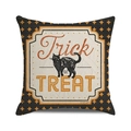 Retro black square Halloween pillowcase featuring a cat silhouette and Trick or Treat text - Standard Size