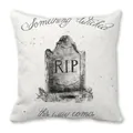 Macro detail of Halloween pillowcase featuring tombstone and spider web on peach skin fabric - Tombstone RIP Design (7)