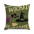 Halloween decorative pillow case with wicked spell book and witch hat in dark green - Dark Green Magic Spells Illustration Style (30)
