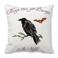 Close-up of Halloween peach skin pillow cover with crow and bat print on white base - Night Crow Bats (11)