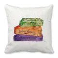 Detail of Halloween peach skin pillow cover showing vintage magic book stack and spider webs - Stacked Magic Books (12)