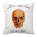Detail of Halloween skull and spider web print on square peach skin cushion cover - Orange Skull Phantoms (13)