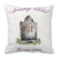 Close-up of Halloween peach skin pillow cover with RIP tombstone and spider web details - Tombstone Grass RIP (14)