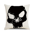 Close-up of square linen cushion cover featuring a bold black skull print for home decor - Black Artistic Skull Style (1)