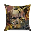 Detail of linen cushion cover with vintage skull and sunflowers artistic print - Cracked Skull Sunflower Style (4)