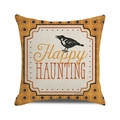 Halloween throw pillow cover with black crow and Happy Haunting text on orange fabric - Standard Size