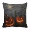 Halloween pillowcase featuring vintage pumpkin jack-o'-lanterns and spooky graveyard - Two Lit Jack-O-Lanterns Tombstone Background (34)
