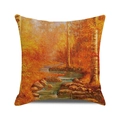 Square autumn forest river pillow cover with warm orange leaves and stream scenery - Autumn Forest Stream (20)