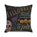 Halloween throw pillow cover with pumpkin and black cat design on black fabric - Black Pumpkin Cat Skeleton Collection Style (31)