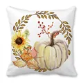 Funda de cojín otoñal con calabaza y girasol en tela suave de piel de melocotón - Estilo Calabaza Blanca Adorno Dorado (22) / 45x45cm