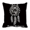 Coussin d'Halloween avec loup noir et motif attrape-rêves pour la décoration intérieure - Loup & Attrape-rêves (32)