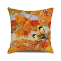 Square fall pillow cover with birds on autumn oak leaves, linen texture oil painting style - Bird and Oak Leaves (21)