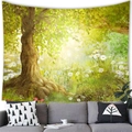 Dreamy forest tapestry with large tree and daisies over a grey sofa home decor - 150x130cm / Dreamy Forest Daisy (21)