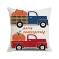 Happy Thanksgiving watercolor pumpkin truck linen throw pillow case cover - One Size / Happy Thanksgiving Red Blue Pickup Style (37)