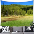 Landscape tapestry featuring mountain meadows and green pine forests on a white wall - 18