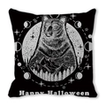 Housse de coussin Halloween noire avec phases de lune blanches et motifs de forêt - Ours Noir & Phases Lunaires (33)