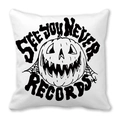 Halloween peach skin throw pillow cover with pumpkin and spider web art on white fabric - See You Never Records (22)