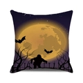 Funda de cojín de Halloween con luna amarilla, murciélagos y monstruo en cielo púrpura - 45x45 cm / Monstruo del Cielo Nocturno Púrpura (12)