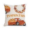 Square watercolor pumpkin farm truck cushion cover in linen texture for fall home decor - One Size / Red Retro Pickup Pumpkin Farm Wreath Style (38)