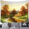 European oil painting style countryside autumn forest scenery tapestry over a gray sofa - 150x130cm / Autumn Stream (12)