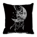 Housse de coussin Halloween noire avec motif paysage de renne et lune blanc - Elan & Ciel Étoilé (34)