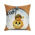 Spooky Halloween pumpkin illustration throw pillow cover in rustic cotton linen fabric - Standard Size