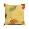 Linnen kussenhoes met herfstbladeren en vintage tekstpatroon in oranje en groen - 45cmx45cm / Handgeschilderde Bladcollage met Script (38)