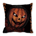 Halloween pumpkin cushion cover with scary hooded pumpkin design and Happy Halloween text - Devil Jack-O-Lantern Happy Halloween Text (37)