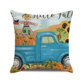 Square fall pillow cover featuring a blue vintage truck, pumpkins and hello fall text - One Size / Hello Fall Blue Truck Pumpkins Scarecrow Style (39)