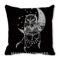 Housse de coussin Halloween noire avec un hibou blanc sur la lune et des étoiles - Chouette & Lune (35)
