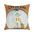 Halloween pillow case with cartoon ghost and Boo text on textured linen fabric - Standard Size / Cartoon Ghost