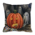 Halloween watercolor pillowcase featuring a spooky orange pumpkin and ghosts pattern - Watercolor Funny Jack-O-Lantern And Ghosts (38)