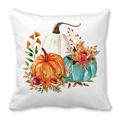 Funda de cojín de piel de melocotón con calabazas en acuarela y hojas de otoño - Estilo Trio Calabazas Flores Hojas (26) / 45x45cm