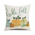 Linen texture pillow cover with watercolor pumpkins and hello fall lettering - One Size / Hello Fall Colored Pumpkins Watercolor Style (40)