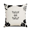 Trick or Treat Halloween throw pillow cover with bats and pumpkin on beige linen - Trick Or Treat Hand Drawn Style (35)