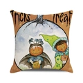 Halloween decorative cushion cover featuring pumpkin characters and bat illustrations - Standard Size