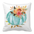 Funda de cojín de piel de melocotón con calabaza de acuarela y flores de otoño - Estilo Calabaza Azul Rosa Naranja (27) / 45x45cm