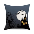 Funda de cojín de Halloween con diseño de castillo embrujado, murciélagos y luna - 45x45 cm / Castillo Murciélagos y Luna (15)