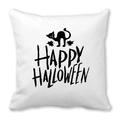 White Halloween pillow cover featuring a black cat and Happy Halloween print - Happy Halloween Black Cat (23)