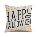 Halloween Happy Halloween cushion cover with orange stars on square linen fabric - Happy Halloween Orange Stars Style (38)