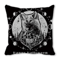 Housse de coussin Halloween noire avec motif de tête de loup mystique et forêt - Tête de Loup Paysage Naturel (39)