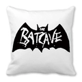 Square Halloween pillow cover featuring a black bat graphic and 'THE BATCAVE' text - THE BATCAVE (25)