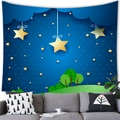 Blue starry night moon and stars tapestry hanging above a modern sofa in a cozy room - Starry Fairy Tale / 150x100cm