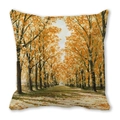 Detailed view of fall landscape oil painting print on peach skin pillowcase fabric - Autumn Boulevard Landscape (4)